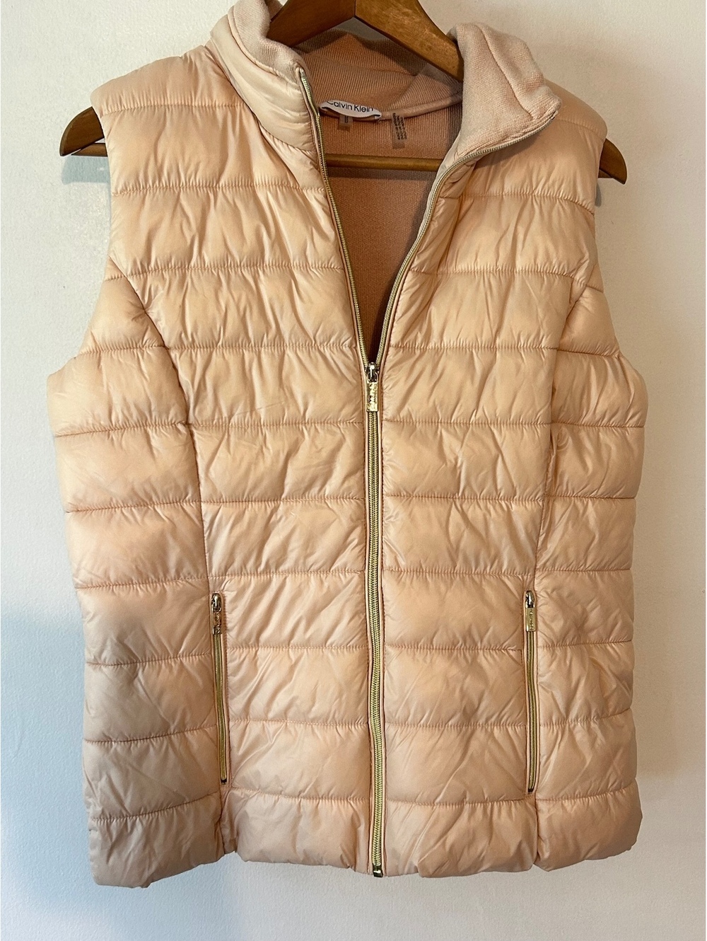 Calvin Klein Medium Beige Quilted Puffer Vest with Knit Back
